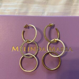 Melinda Maria Gold and White Triple Hoop Earrings